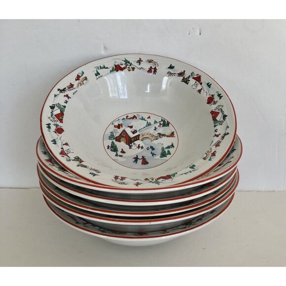 Farberware White Christmas 95 Bowl Ceral Soup Salad 7" Set of 6 pc. Katherine B - Picture 4 of 9